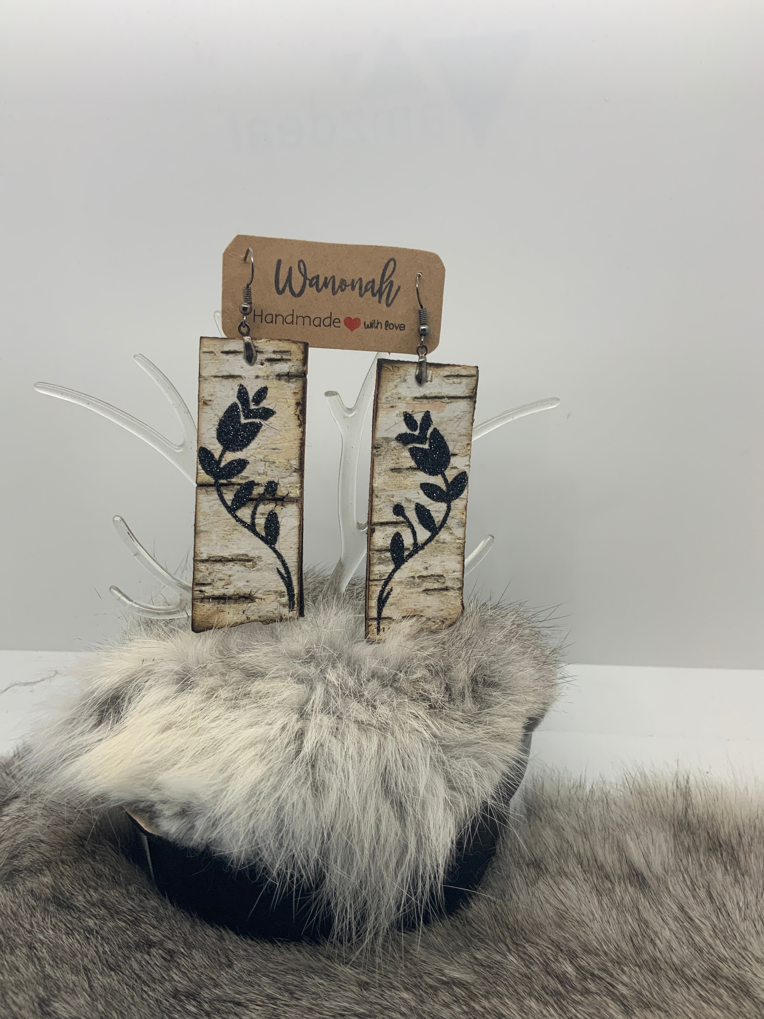 Handmade Birchbark Earrings woodland flower – unfinished - Wanonah Collection